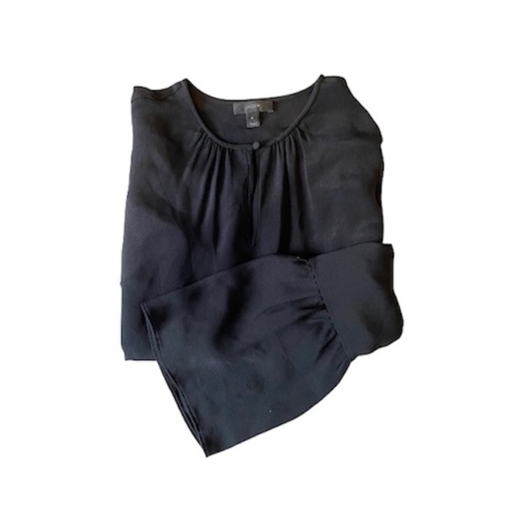 J. Crew 100% Silk Bell Sleeve Black Blouse Size 0 - Picture 3 of 4